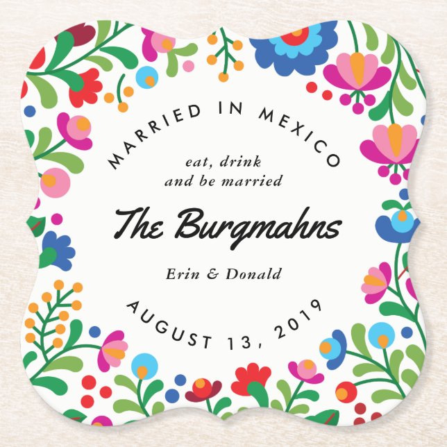 Mexican Embroidery Colourful Custom Bar Coaster (Front)