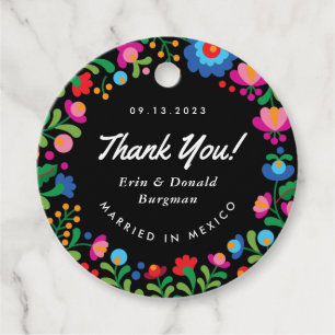 Mexican Embroidery Colourful Round Favour Tags