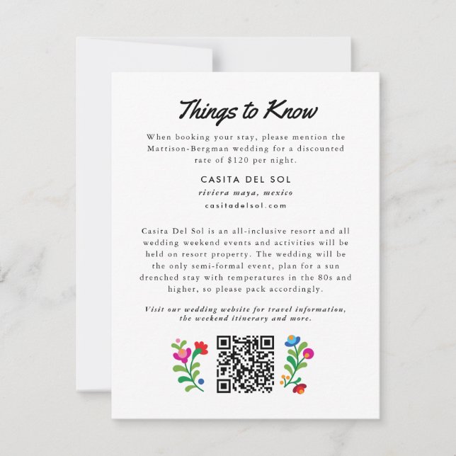 Mexican Embroidery Colourful Wedding Information Invitation (Front)
