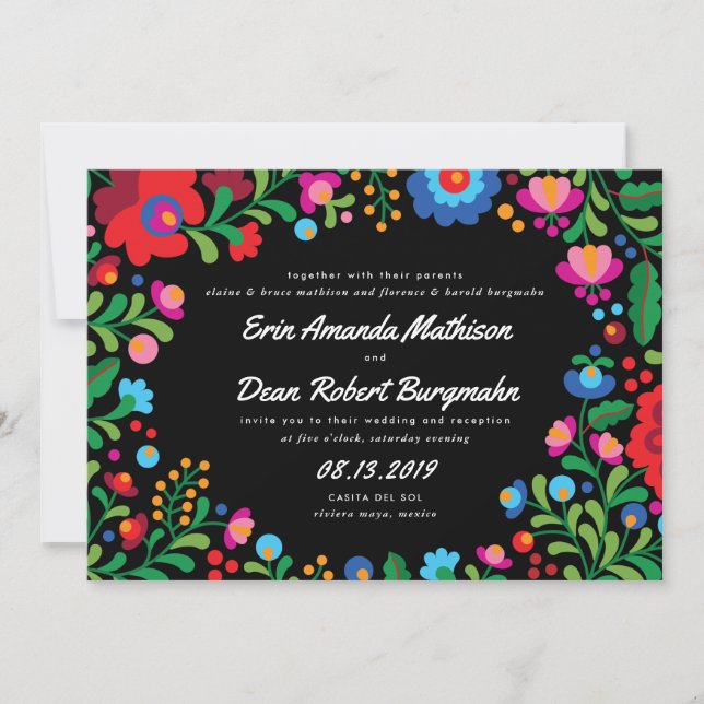 Mexican Embroidery Colourful Wedding Invitation (Front)