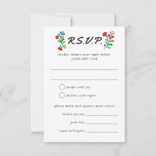 Mexican Embroidery Colourful Wedding RSVP Card