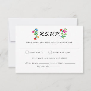 Mexican Embroidery Colourful Wedding RSVP Card