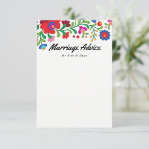 Mexican Embroidery Couple Marriage Advice Card