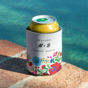 Mexican Embroidery Destination Wedding Bride Can Cooler