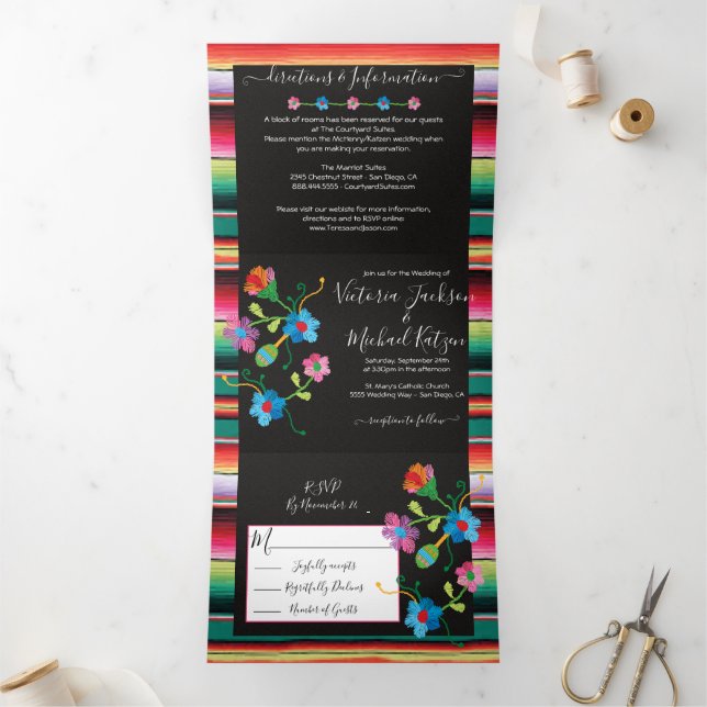 Mexican Embroidery Floral Rug Wedding Tri-Fold Inv (Inside)