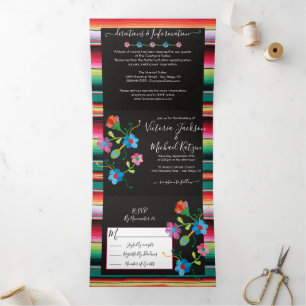 Mexican Embroidery Floral Rug Wedding Tri-Fold Inv Invitation