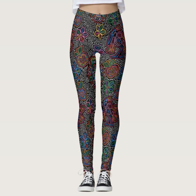 Mexican Embroidery Image  Fashion Pop Leggings (Front)