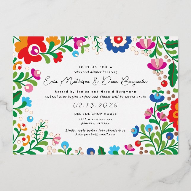 Mexican Embroidery Wedding Rehearsal Dinner Foil I (Front)