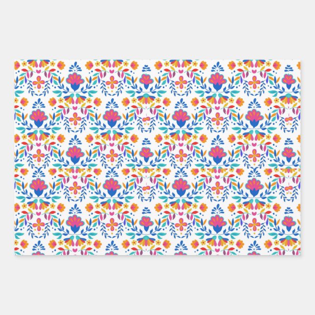 Mexican ethnic folk art floral pattern wrapping paper sheet (Front)