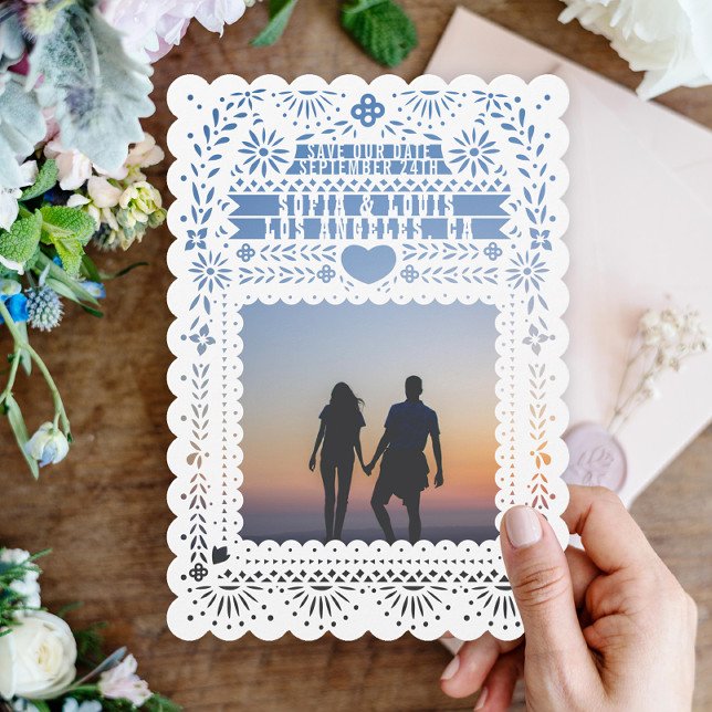Mexican Fantail Doves Papel Picado Save the Date Invitation (Creator Uploaded)