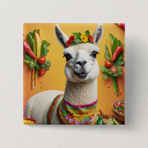 Mexican Feast Cute Llama  15 Cm Square Badge