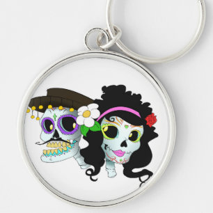 Mexican Festive Skull Couple Key Ring