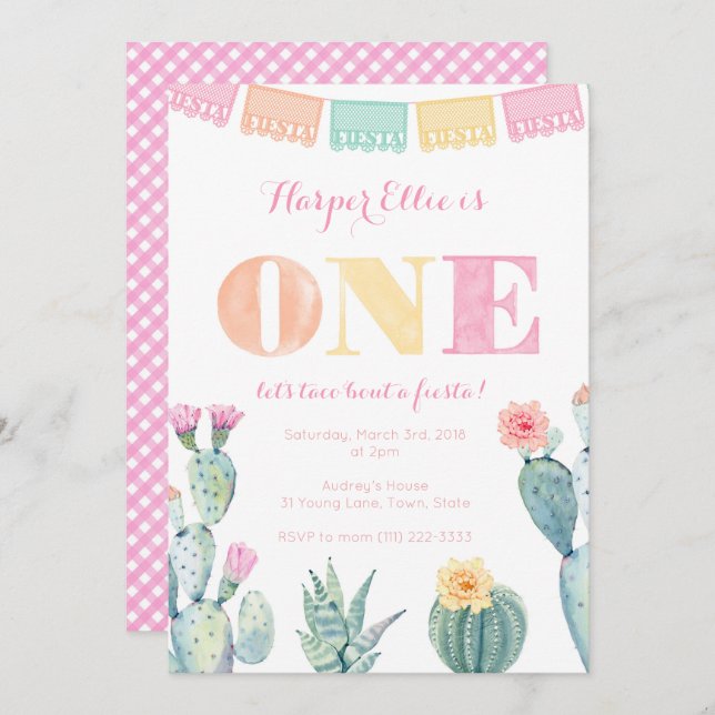 Mexican Fiesta 1st Birthday Party for Girl Invitation (Front/Back)