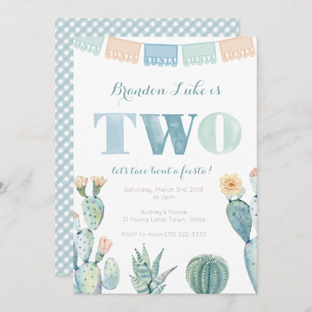 Mexican fiesta 2nd birthday party invites for boy (Front/Back)