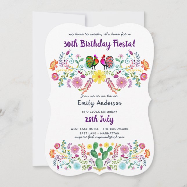 Mexican FIESTA 30th Birthday Invitation Folk Art (Front)