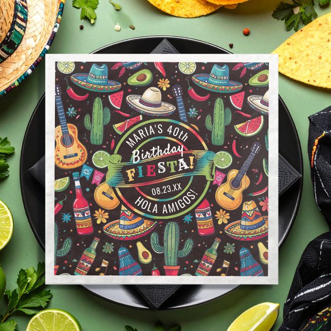 Mexican Fiesta Any Occasion Pattern Black ID1114 Napkin (Creator Uploaded)