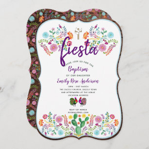 Mexican Fiesta Baptism Rustic Folk Flowers Invitation