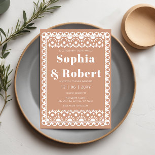 Mexican Fiesta Barro Papel Picado Boho Wedding Invitation