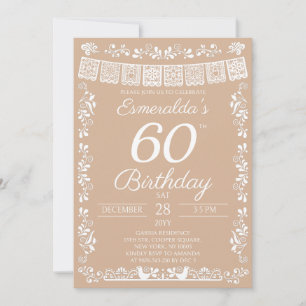 Mexican Fiesta Beige 60th Birthday Invitation