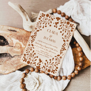 Mexican Fiesta Beige Terracotta Wedding Invitation