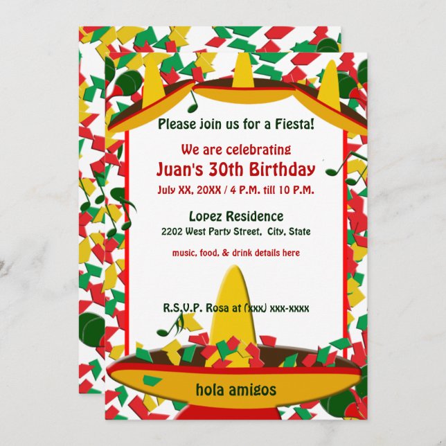 Mexican Fiesta Birthday (any occassion) Amigos Invitation (Front/Back)