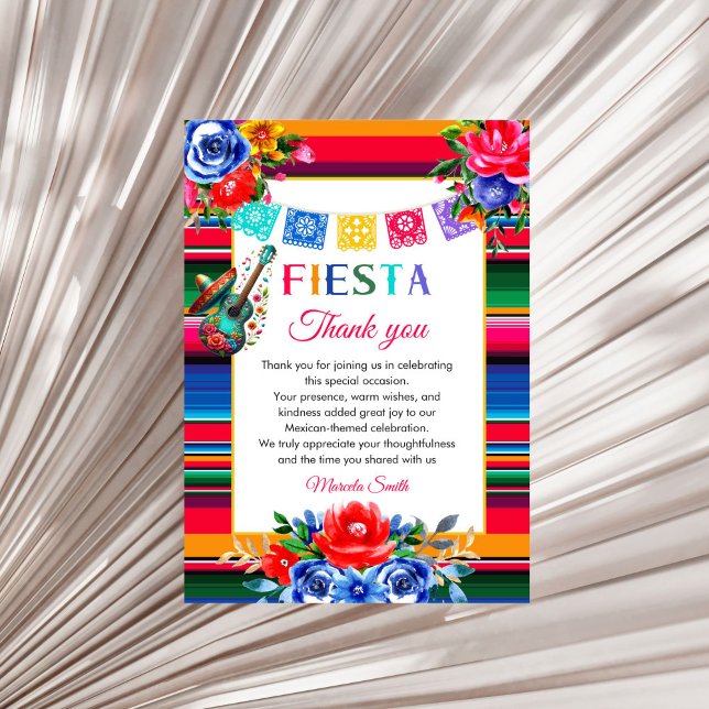 Mexican Fiesta Birthday Flat Thank You Card (Mexican Serape Floral Fiesta birthday thank you card)