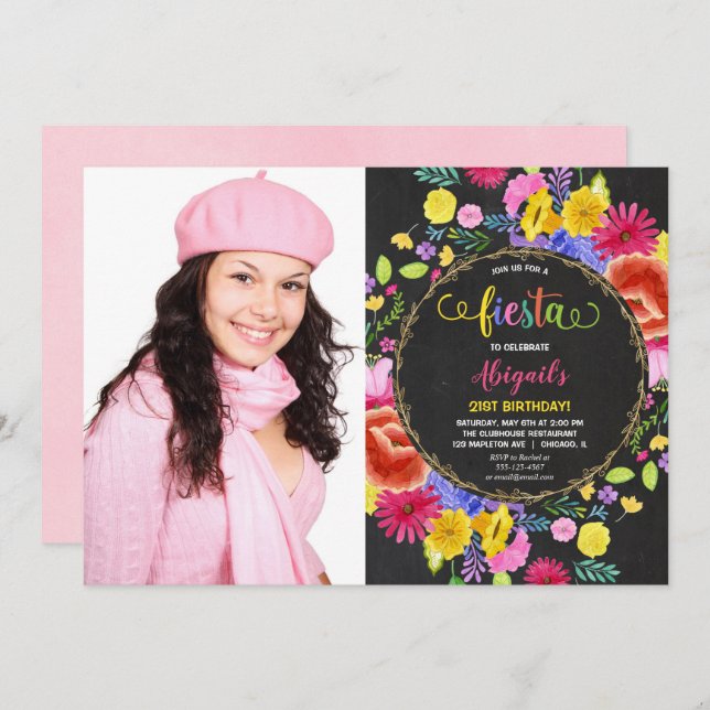 Mexican fiesta birthday invitation for adult (Front/Back)