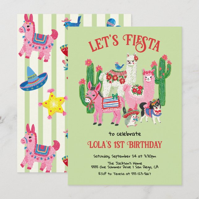 Mexican Fiesta Birthday Party Animals Invitation (Front/Back)