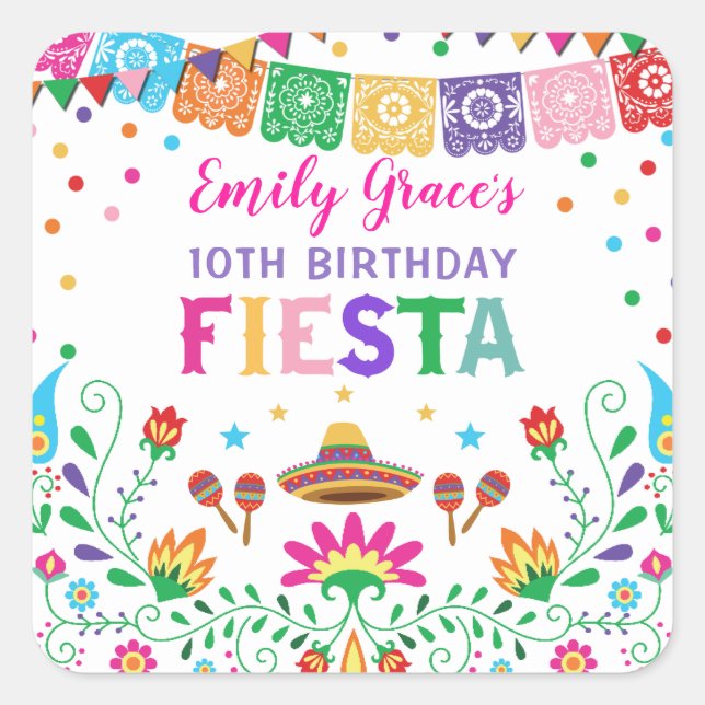 Mexican Fiesta Birthday Party Favors Baby Shower Square Sticker (Front)
