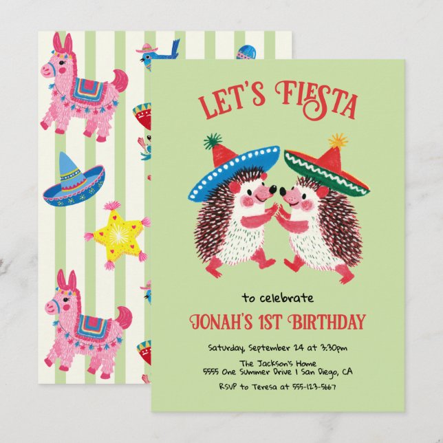 Mexican Fiesta Birthday Party Hedgehogs Invitation (Front/Back)