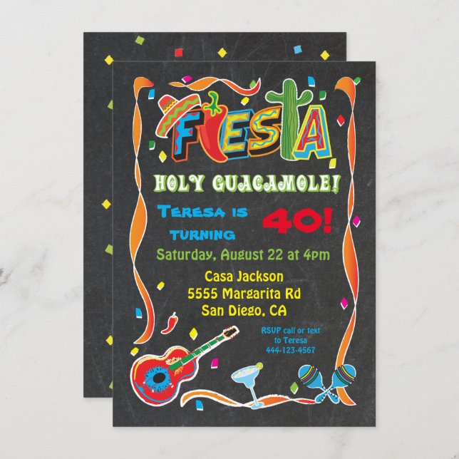 Mexican Fiesta Birthday Party Invitation (Front/Back)