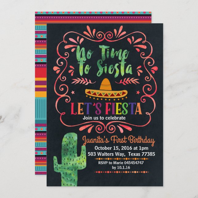 Mexican Fiesta Birthday Party Invitation (Front/Back)