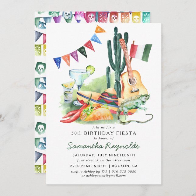 Mexican Fiesta Birthday Party Invitation (Front/Back)