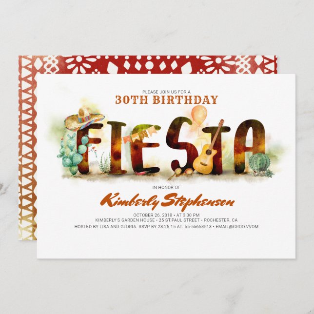 Mexican Fiesta Birthday Party Invitations (Front/Back)