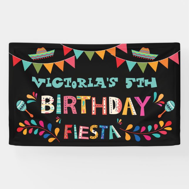 Mexican Fiesta Birthday Party Sign Banner (Horizontal)