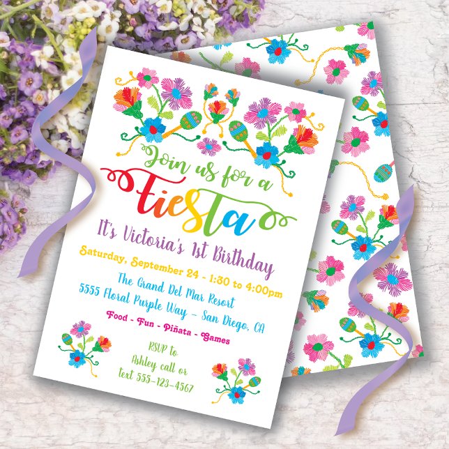 Mexican Fiesta Birthday Party with embroidery Invitation (Creator Uploaded)