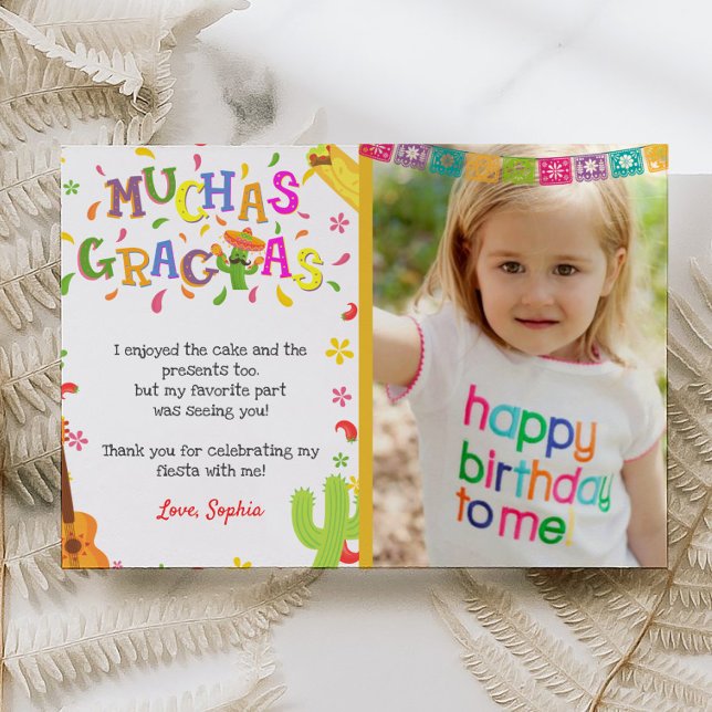 Mexican Fiesta Birthday Thank You Card With Photo (Creator Uploaded)