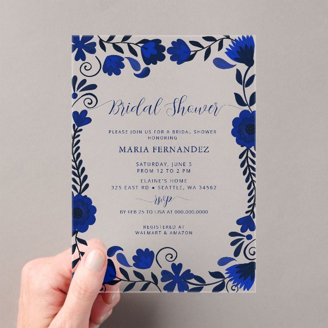Mexican Fiesta Blue Talavera Bridal Shower Acrylic Invitations (Insitu (Handheld))