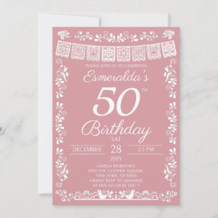 Mexican Fiesta Blush Pink 50th Birthday Invitation