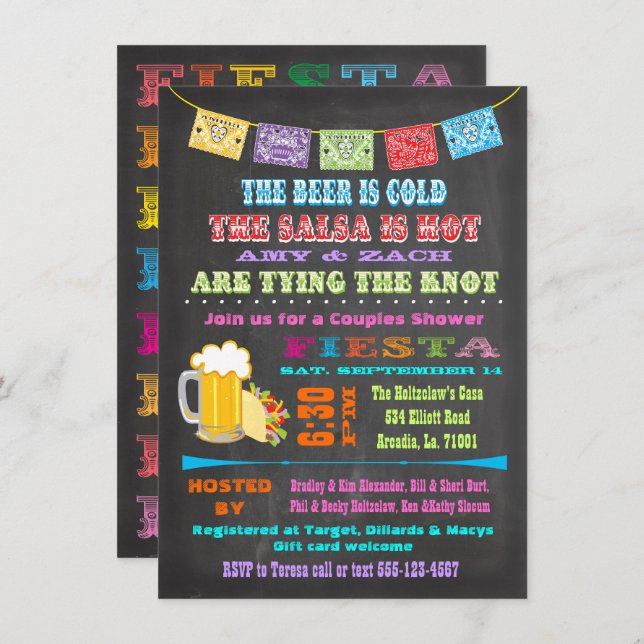 Mexican Fiesta Bridal engagement Shower Party Invitation (Front/Back)