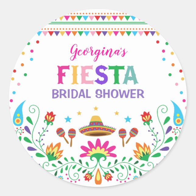 Mexican Fiesta Bridal Shower Party Decor Classic Round Sticker (Front)