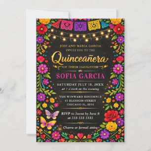 Mexican Fiesta Bright Floral Quinceanera Invitation
