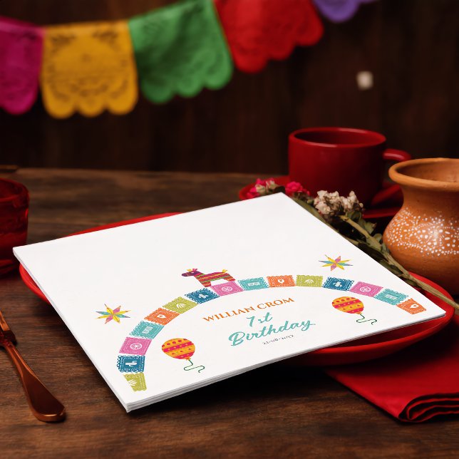Mexican Fiesta Cactus 1st Year Birthday Napkin (Creator Uploaded)
