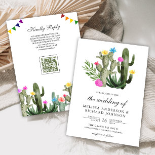 Mexican Fiesta Cactus Floral QR Code Wedding Invitation