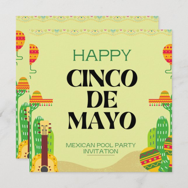 Mexican fiesta Cactus Pool Party Cinco De Mayo  Invitation (Front/Back)