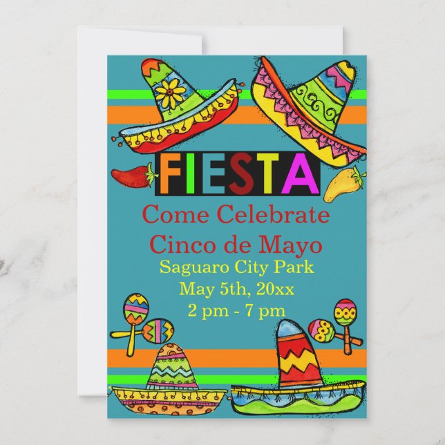 Mexican Fiesta Cinco de Mayo Invitations Teal (Front)