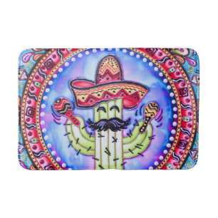 Mexican Fiesta Cinco de Mayo Sombrero Hat Blue Red Bath Mat