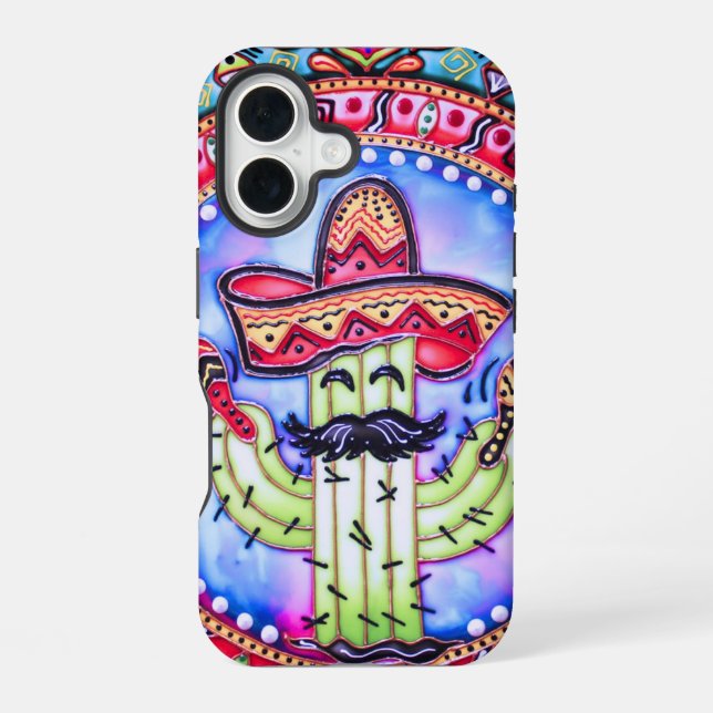 Mexican Fiesta Cinco de Mayo Sombrero Hat Blue Red iPhone 16 Case (Back)