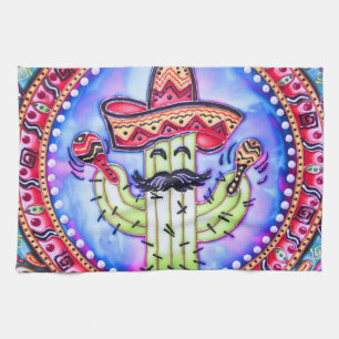 Mexican Fiesta Cinco de Mayo Sombrero Hat Blue Red Tea Towel