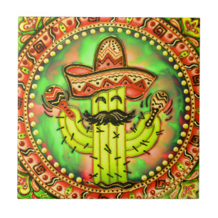 Mexican Fiesta Cinco de Mayo Sombrero Hat Green  Ceramic Tile